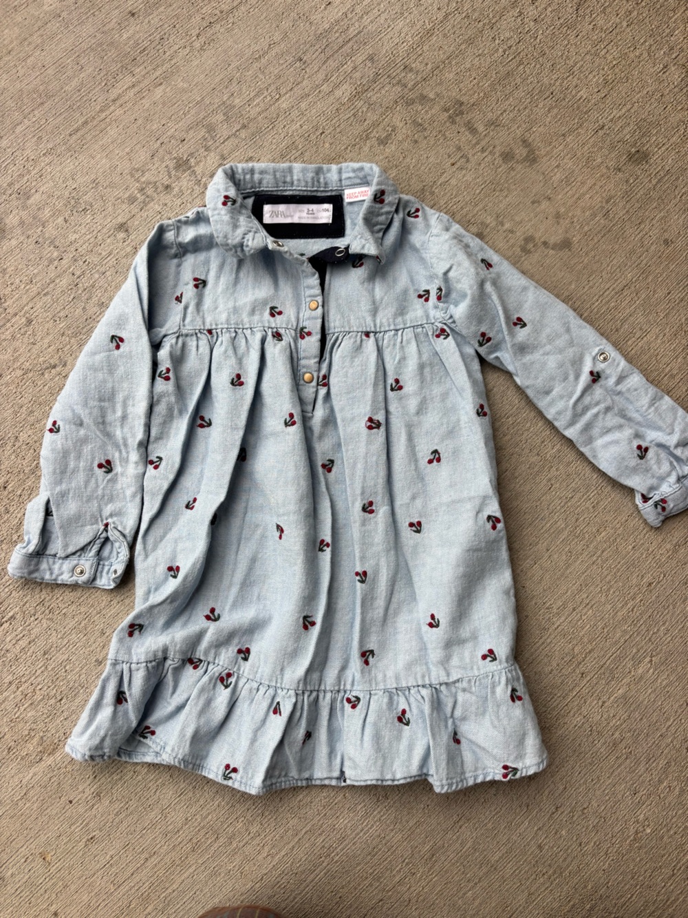 Zara Light Blue Cherry-Print Button-Front Blouse